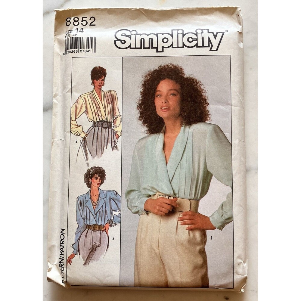 Vintage Simplicity Pattern 8852 1980s Misses' Double Breasted Blouse Sz 14 Uncut